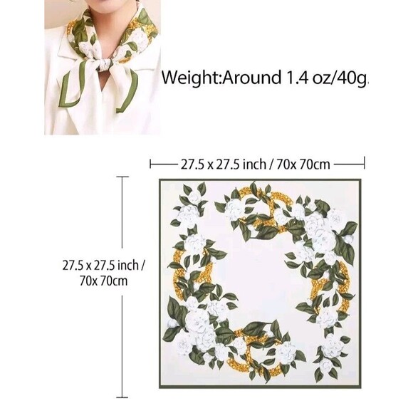 Roizsx Fashion Head Scarf Square Satin for Hair Beach Print Flower White/Green - Picture 5 of 7